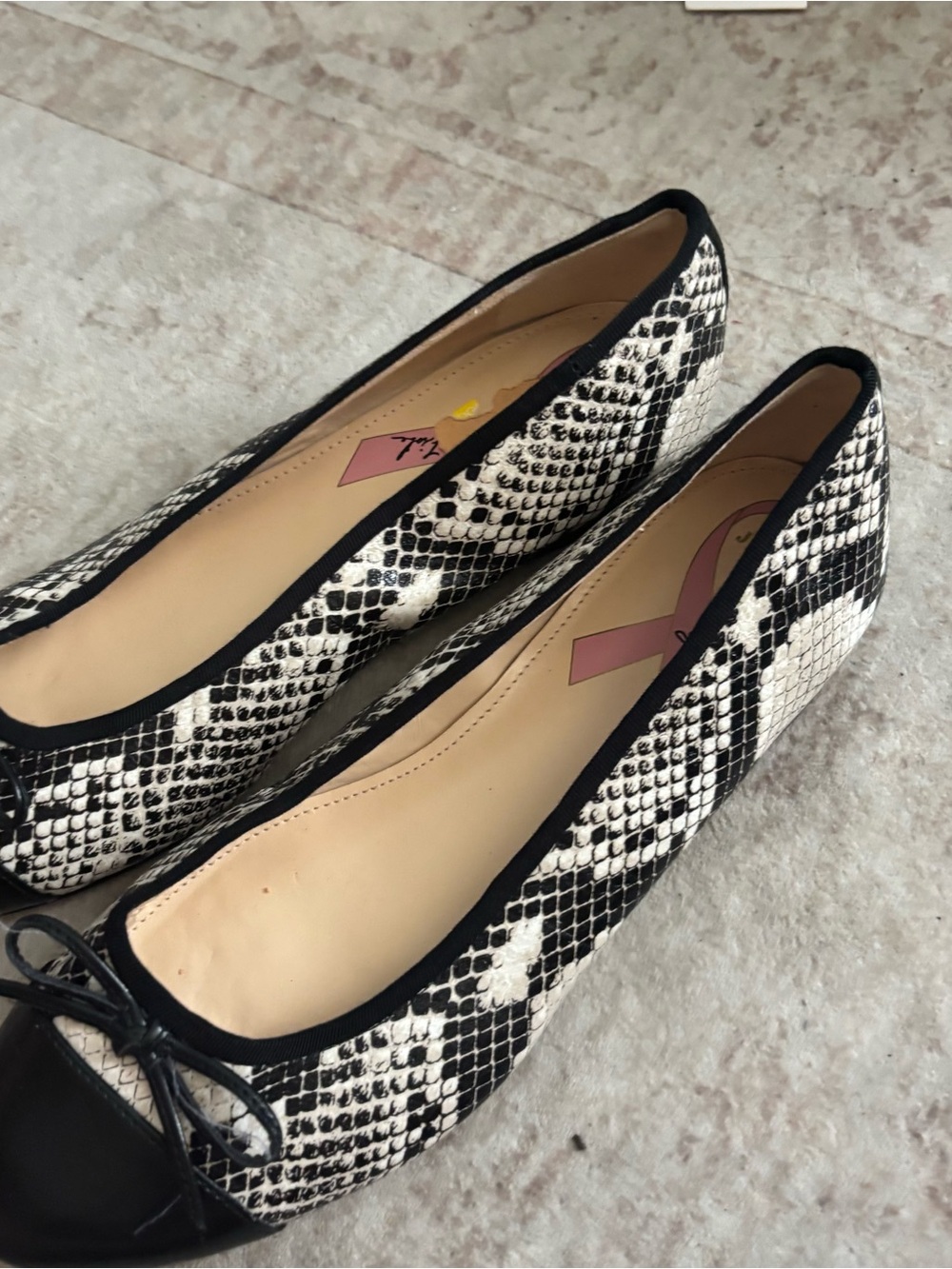Snake-Print Ballet Flats in Black and White
